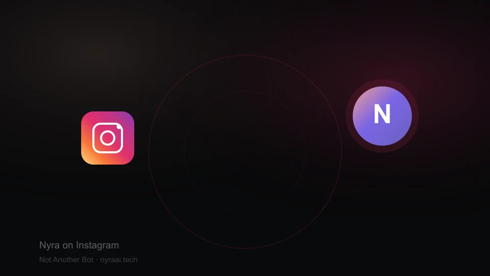 Instagram logo with Nyra personal AI assistant in Direct Messages — drafts, reminders, and memory in your DMs
